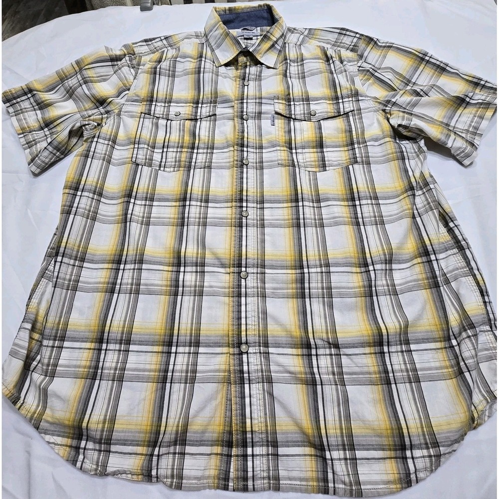 Carhartt Shirt Relaxed Fit Mens XL Gray Blue Plaid Pearl Snap Short Sleeve - Picture 3 of 11